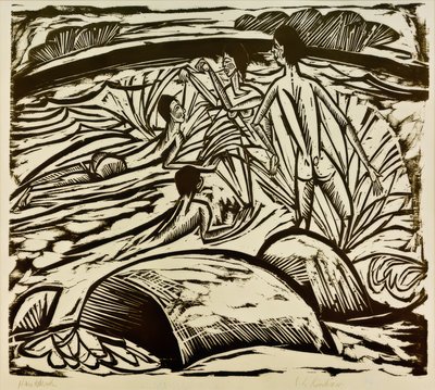 Koupání, cákání od Ernst Ludwig Kirchner