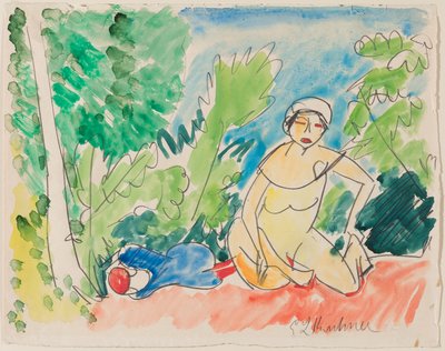 Koupající se u jezera , asi 1907 (akvarel na papíře) od Ernst Ludwig Kirchner