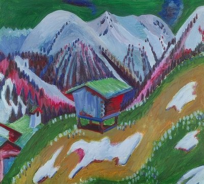Horská krajina s vysokohorskou chatou. Kolem roku 1922 od Ernst Ludwig Kirchner