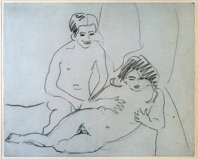 Pár Nahý pár ležící na posteli - Kresba Ernsta Ludwiga Kirchnera (1880-1938) New York, Muzeum moderního umění od Ernst Ludwig Kirchner