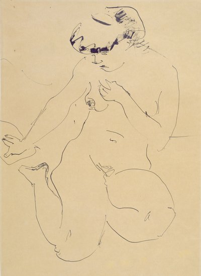Krčící se akt (pero a štětec na papíře) od Ernst Ludwig Kirchner
