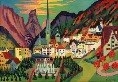 Davos s kostelem. Davos v létě od Ernst Ludwig Kirchner
