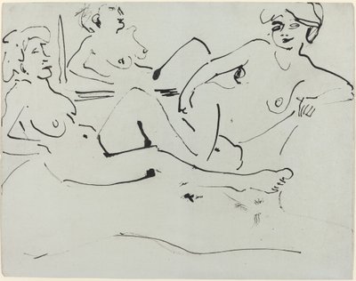 Dodo a starší žena ležící před zrcadlem od Ernst Ludwig Kirchner