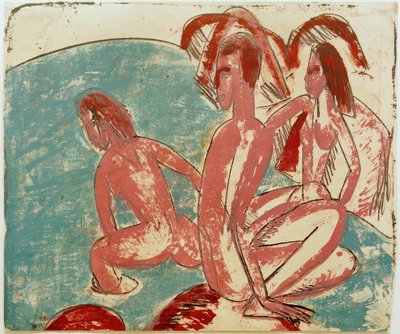 E.L. Kirchner, tři koupající se na kamenech od Ernst Ludwig Kirchner