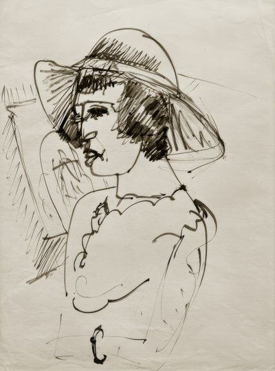E.L. Kirchner, portrét Erny s velkým kloboukem od Ernst Ludwig Kirchner