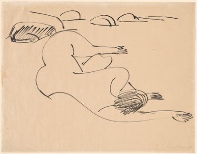 Erna ležící na pláži mezi skalami od Ernst Ludwig Kirchner