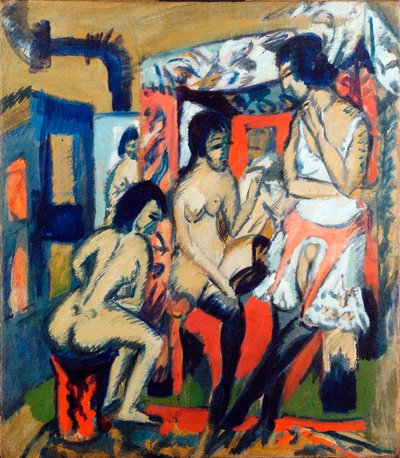 Nahé ženy v ateliéru - obraz Ernsta Ludwiga Kirchnera (1880-1938) od Ernst Ludwig Kirchner