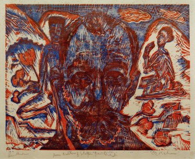 Ferdinand Hodler / Hodlerkopf / Farbholzschnitt v. E.L. Kirchner od Ernst Ludwig Kirchner