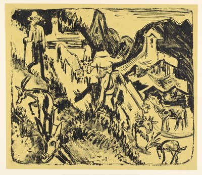 Pastýř koz se svým stádem v horách od Ernst Ludwig Kirchner