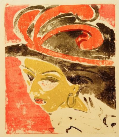 Cocottes hlava s péřovým kloboukem od Ernst Ludwig Kirchner