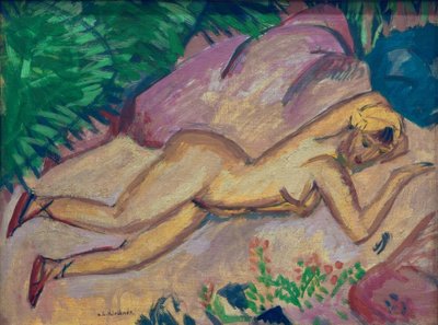 Dívka ležící na pláži od Ernst Ludwig Kirchner