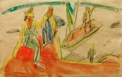 Lidé a loď na pláži od Ernst Ludwig Kirchner
