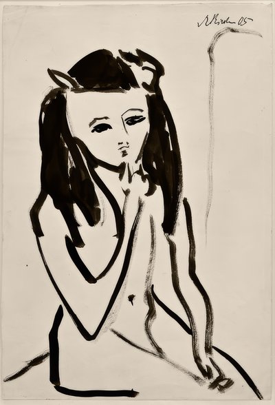 Bez názvu (Fränzi jako nahý, ruku na bradě) od Ernst Ludwig Kirchner