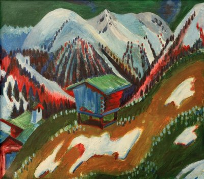 Tající sníh. Horská krajina s vysokohorskou chatou od Ernst Ludwig Kirchner