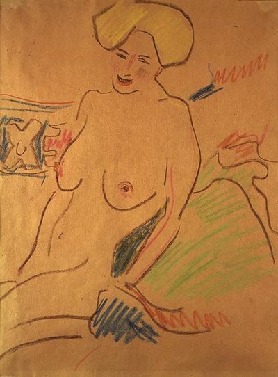 Sedící akt, kolem roku 1907 (křídy na papíře) od Ernst Ludwig Kirchner