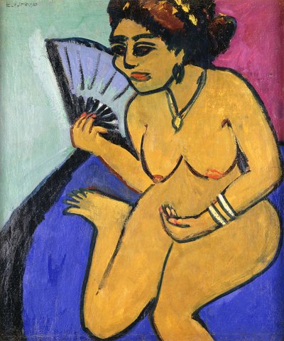 Sedící akt s ventilátorem; Sedící akt s ventilátorem, 1910-11 od Ernst Ludwig Kirchner