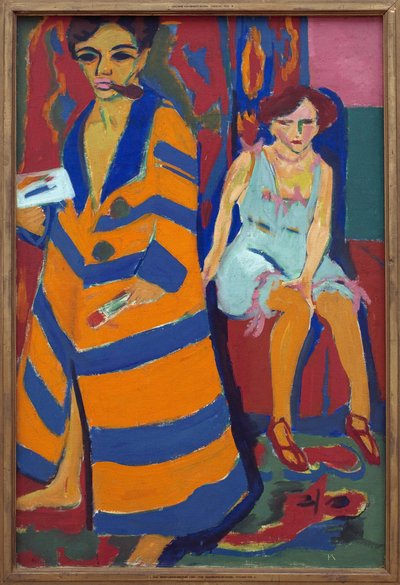 Autoportrét s modelkou. Obraz Ernsta Ludwiga Kirchnera (1880-1938), olej na plátně od Ernst Ludwig Kirchner
