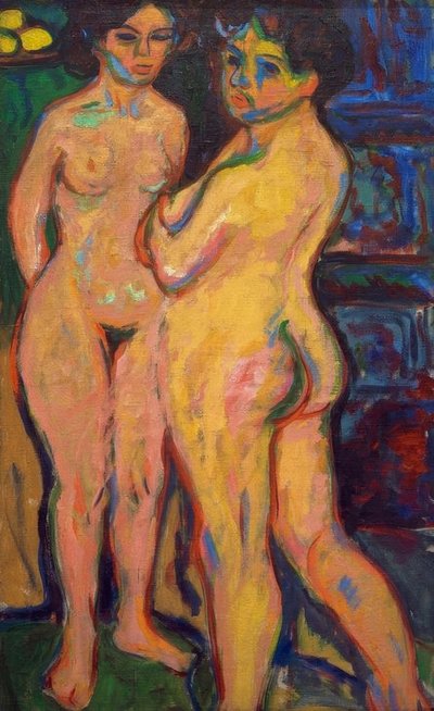 Stojící nahá dívka u kamen od Ernst Ludwig Kirchner