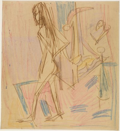 Stojící ženský akt na koberci od Ernst Ludwig Kirchner