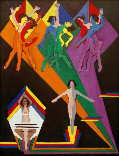 Tančící dívky v barevných paprscích od Ernst Ludwig Kirchner