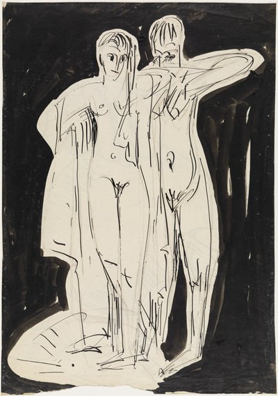 Dva stojící akty, které se osušují od Ernst Ludwig Kirchner