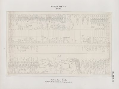 Kresba nástropní malby v sále sarkofágu, 19. dynastie, Théby, Biban-el-Muluk, Nová říše, ilustrace z „Památky Egypta a Etiopie...“, od Richarda Lepsia od Ernst Weidenbach
