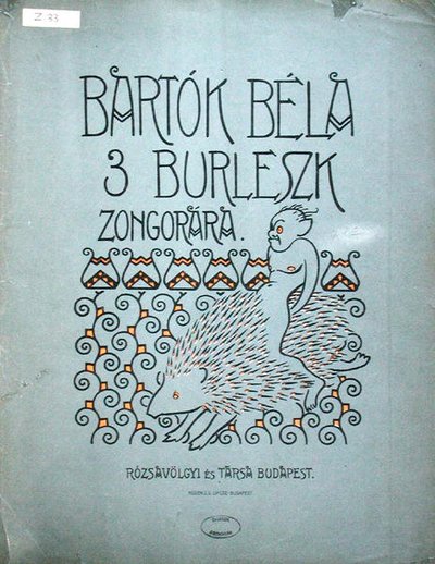 Přední strana obálky partitury pro tři burlesky pro klavír Bély Bartóka (1881-1945) 1912 (barevné lito) od Ervin Voit