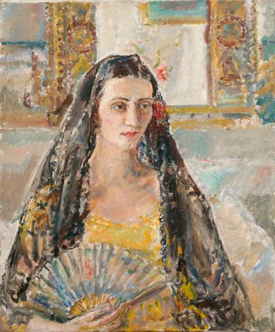 Dáma s vějířem, exh. 1926 (olej na plátně) od Ethel Walker