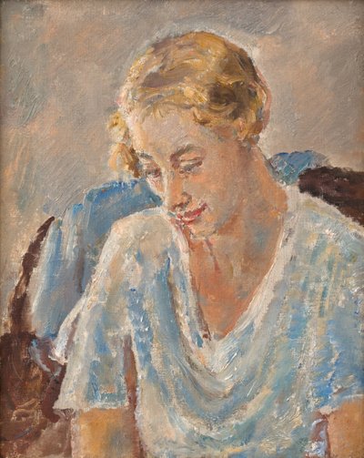 Portrét ženy v modrém (olej na plátně) od Ethel Walker