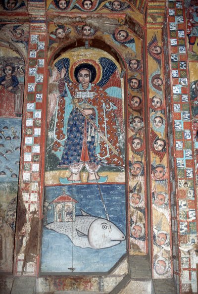 Anděl, freska v kostele Narga Selassie, ostrov Dek, jezero Tana, Etiopie od Ethiopian School