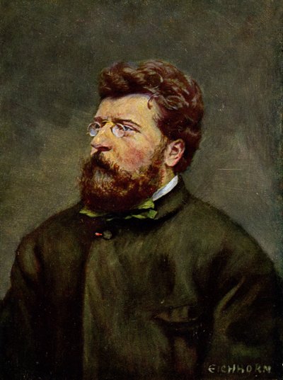 Hudba. Francouzský skladatel Georges Bizet. Ilustrace Georges Bizet, Rakousko, kolem roku 1900 (pohlednice) od Etienne (after) Carjat