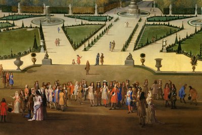 Promenade de Louis XIV (1638-1715) v pohledu na severní parter v zahradách Versailles Detail. Obraz Etienna Allegraina (1644-1736) 1688 cca ne. 2,3x2,9m od Etienne Allegrain