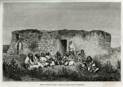 Domy a obyvatelé Jericha (Západní břeh). Rytina od E.Ronjata pro ilustraci dnešního příběhu Sýrie od M.Lorteta, děkana lékařské fakulty v Lyonu, pověřeného vědeckým posláním ministerstva veřejného školství, zveřejněno v Tour od Etienne Antoine Eugene Ronjat