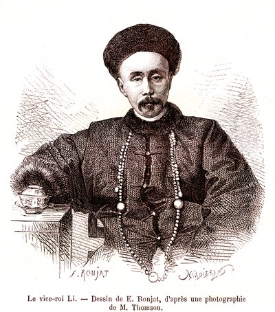 Li Hongzang, místokrál Zhili, na císařském dvoře v Číně. 1873 (rytina) od Etienne Antoine Eugene Ronjat