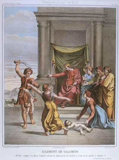 Šalamounův soud, ilustrace z katechismu, kolem roku 1860 od Etienne Antoine Eugene Ronjat