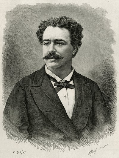 portrét autora a cestovatele Edmonda de Amicis (1846-1908), italský spisovatel, rytina E.Ronjata, k ilustraci příběhu Maroka od Edmonda de Amicis, v roce 1875, publikováno v tour du monde, pod vedením Edouarda Charton od Etienne Antoine Eugene Ronjat