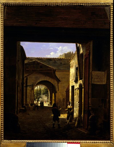 Nádvoří řidičského domu v rue Saint Denis známé jako nádvoří Sainte Catherine Scene v 1. pařížském obvodu. Obraz Etienna Bouhota (1780-1862) 1832 Ne. 0,27x0,22 m Paříž, Musee Carnavalet. od Etienne Bouhot