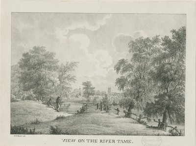 Tamworth - The River Tame: litografie, nd [1796-1865] od Etienne Bruno Hamel