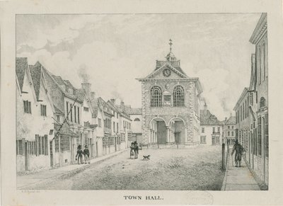 Tamworth - The Town Hall: litografie, nd [1796-1865] od Etienne Bruno Hamel