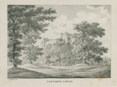 Hrad Tamworth: zinkograf, nd [1796-1865] od Etienne Bruno Hamel