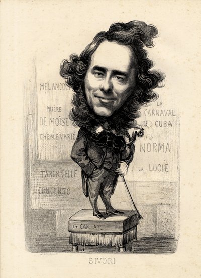 létající list - Ilustrace Etienne Carjat (1826-1906): Sivori Camille Camillo (1815-1894) od Etienne Carjat