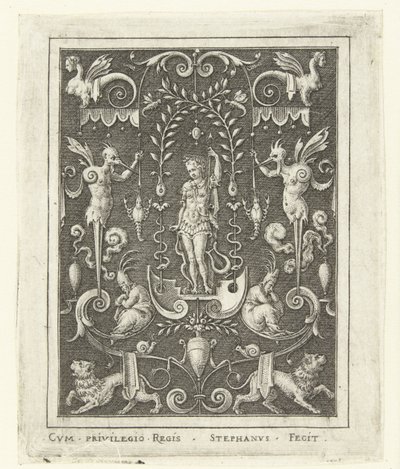 Apollo Povrchové dekorace s postavami bohů v rámci grotesek (pozdější verze) (název série) od Etienne Delaune