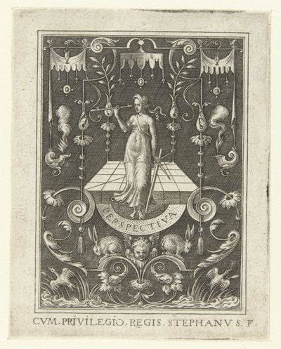 Perspektivní PERSPEKTIVY (název série) Čtyři svobodná umění, perspektiva a architektura, reprezentovaná ženami (pozdější verze) (název série) od Etienne Delaune