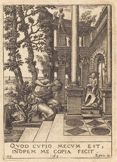Narcis u fontány od Etienne Delaune after Rosso Fiorentino