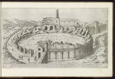 Amfiteátr Castrense te Rome Bouwwerken uit de oudheid (název série) Pozůstatky starověkého Říma shromážděné a vyfotografované v perspektivě Stefano Du Perac Parisino (název série na objektu) od Etienne Duperac
