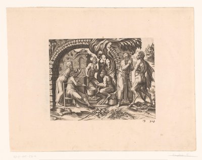 Bajka o satyrovi a rolníkovi, který mu fouká do polévky a do rukou od Etienne Dupérac (attributed to)