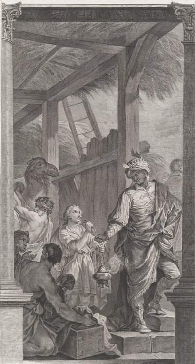 Kaple Nalezenců v Paříži: Le Roi mág Balthazar et sa suite, 1752. od Etienne Fessard