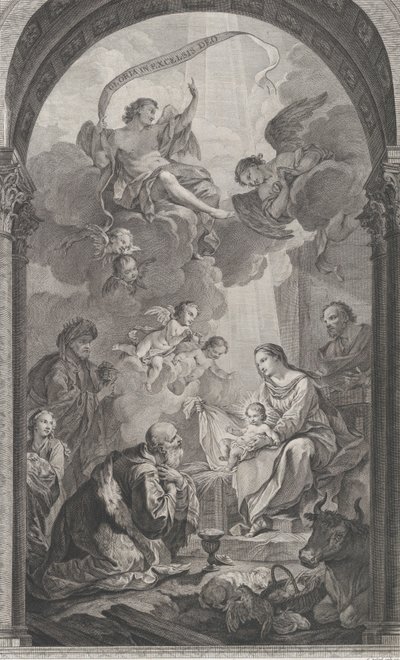 Kaple Nalezenců v Paříži: Mágové Gaspard a Melchior adorující E..., 1752. od Etienne Fessard