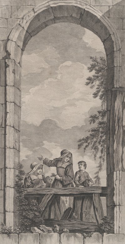 Kaple Nalezenců v Paříži: Jeptišky a chlapci při pohledu na betlém,..., 1757. od Etienne Fessard