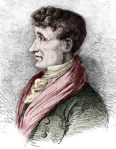 Portrét Josepha Jouberta (1754-1824), francouzského spisovatele. Rytina od Bocoura v ""Le Magasin malebné"" od Etienne Gabriel Bocourt